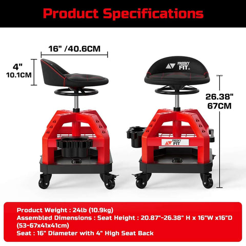 Beefy Heavy Duty Rolling Shop Stool For Garage With Casters Adjustable Height 360 Degree Swivel Seat Tool Tray Storage 330 Lbs Capacity