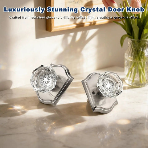 Octagonal Crystal Door Knobs 10 Pack With Black Vintage Rosette And Heavy Duty Latch Non Locking Passage Hardware