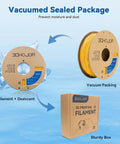 Speedy PLA Filament 1.75mm 1kg Yellow Cardboard Spool For Fast 3D Printing Up To 5X Faster With 0.02mm Dimensional Accuracy packaging.