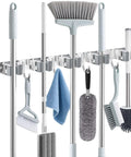 Stainless Steel Broom Holder Wall Mount Organizer With 5 Racks And 4 Hooks Heavy Duty Mop Hanger For Home Kitchen Garage Garden Weatherproof SUS 304 Rust Resistant Indoor Outdoor Storage