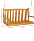 48 Inch Wood Porch Swing For Outdoor Patio Hanging Bench Chair For Deck, Garden, And Yard With Mounting Chains, Curved Back Design