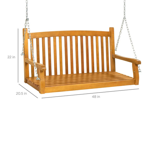 48 Inch Wood Porch Swing For Outdoor Patio Hanging Bench Chair For Deck, Garden, And Yard With Mounting Chains, Curved Back Design