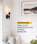 SANTOSTOCK Black Wall Sconces Set of Two, Hardwired Bathroom Vanity Sconces Wall Lighting with Clear Glass Shade, modern black sconce on wall with clear glass shade.