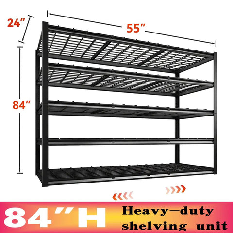 Heavy Duty Garage Shelving Unit With Adjustable 84 Inch Tall Metal Racks For Shop Warehouse Basement Industrial Storage Shelves That Split Into Two Units Built Tough Steel Construction Wide 55 By 24 Inches, black steel rack, 55x24x84 in