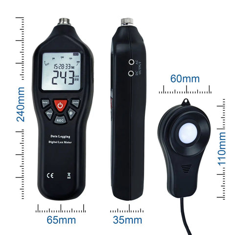 Digital Light Meter With Data Logging For Illuminance In Lux And Foot Candles, 0 To 200000 Lux Auto Ranging, Detachable Sensors, Dope