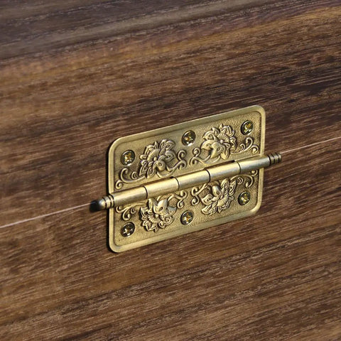 Set Of 4 Embossed Brass Hinges With Floral Pattern For Wooden Chest Trunk Cabinet Cupboard Doors, Old School Vintage Look