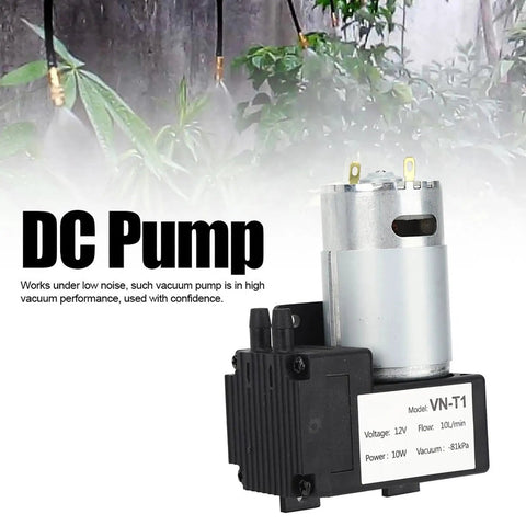 Compact Dc 12V Mini Vacuum Pump With Whisper Quiet Silent Design For Pipes And industrial Gear No Fuss Setup Yields A Sturdy 10L Min Airflow And Solid 81Kpa Suction showcased with specs.