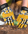 Cowhide Leather Gardening Gloves For Women And Men Tough As Nails Thorn Proof Puncture Resistant Work Gloves With Touchscreen Compatibility For Weeding Digging Planting And General Garden Tasks with yellow floral design.