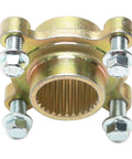 Beefy 4 Lug Rear Wheel Hub Adapter With 28 Tooth Spline Flange, rugged steel alloy with mounting bolts for ATVs, UTVs, and buggies.
