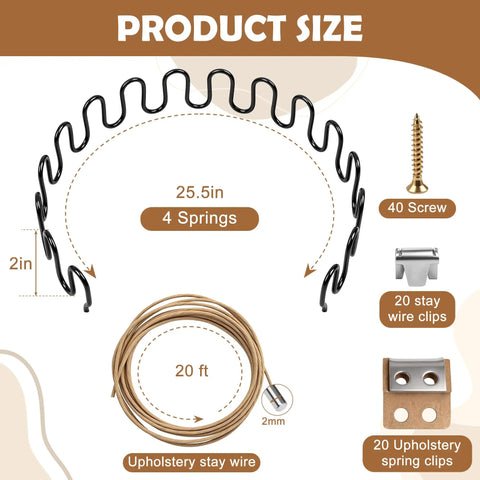 Hard As Nails Heavy Duty Couch Spring Repair Kit To Fix Droopy Sofa Seats Fast With Premium Sinuous Springs And Complete Hardware Bundle For Zero Stress Recliner Restoration, includes 4 springs 25.5in, stay wire, clips, and screws.