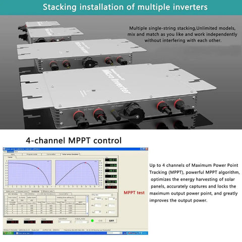 1600W Micro Grid Tie Inverter with WiFi Waterproof MPPT Stackable DC 22 to 60V Input and 120V 230V Pure Sine Wave Output