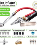 Heavy Duty Tire Pressure Gauge With Inflator And Air Chuck 4 Way Tool Valve Cores And Air Compressor Attachments for Cars