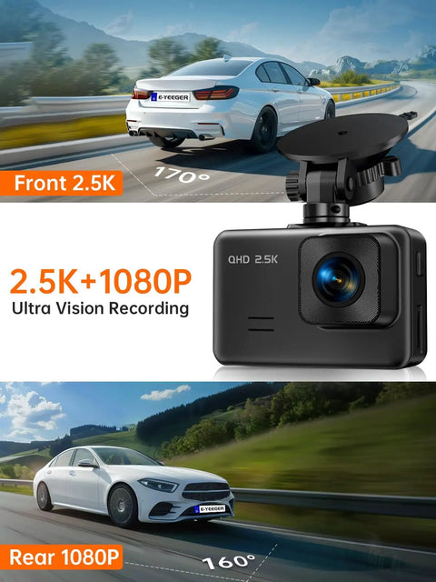 Dual Front And Rear Dash Camera For Your Ride With 2 Inch Display Two Point Five K Front And 1080P Rear Night Vision shown in use