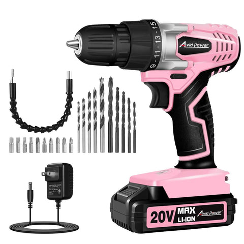 Lightweight 20V Cordless Drill Set For Home DIY And Beginner Projects With Battery Charger 22 Bits Pink For Furniture Assembly
