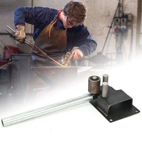 Heavy Duty Manual Rebar Bender For 4mm To 14mm Steel Rods in workshop with worker and anvil in the background