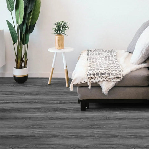 Living room with Real Wood Look Vinyl Floor Roll Featuring Dead Simple Peel And Stick Setup Super Wide Layout for quick room makeovers