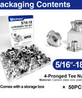 50 Pack 5/16-18 T Nuts For Wood Zinc Plated Carbon Steel 4 Prong Tee Nuts For Furniture Cabinets And Rock Climbing Holds