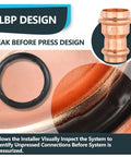 30 Pack Heavy Duty Copper Press Fit Coupling Reducer 1 1 2 Inch By 3 4 Inch Plumbing Connector with leak before press design, featuring a black rubber O-ring.