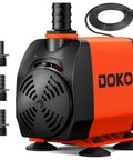 800GPH Submersible Water Pump For Ponds And Fountains Ultra Quiet 60W Pump with 6Ft Cord and 3 Nozzle Adapters visible