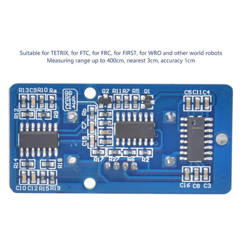 Ultrasonic Sensor Module For Robots 3.3V To 5V Grove Plug And Play 400 Cm Range 1 Cm Accuracy Low 15mA Draw Industrial Bot Part For TETRIX FTC FRC FIRST WRO And Other World Bots blue PCB