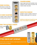Workhorse 14-12 Gauge Wire Butt Connectors Kit with 20 screw type splices, brass and galvanized screws, durable sleeves.