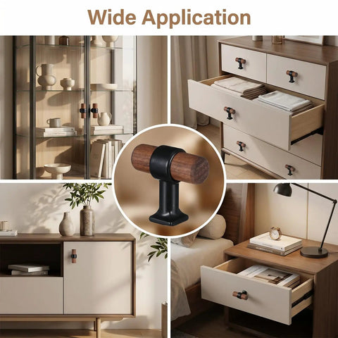 Professional Grade Black T Bar Cabinet Knobs Rustic Single Hole Zinc Alloy Drawer Pulls Solid Grip on multiple furniture pieces.
