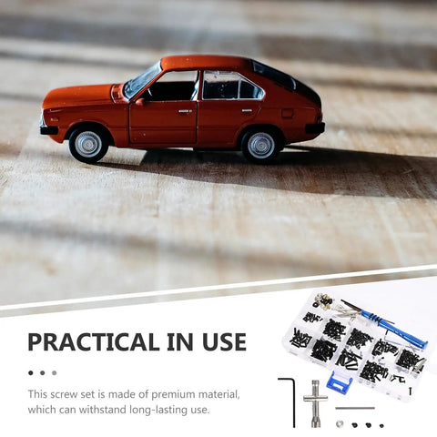 Zero Drama Rc Car Screw Repair Kit With Super Tough Storage Case Rust Proof Mini Fasteners For Remote Control Hobbyists Lightning Fixes And Smooth Ride Restoration with miniature car and fasteners.