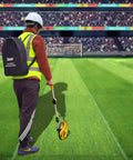Person using Foldable Measuring Wheel In Meters Up To 9,999m With Backbag One Button Reset Kickstand on a sports field