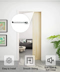 Workhorse Pocket Door Roller Kit With Soft Close, 120 Lbs Capacity, installed on wooden door for ultra smooth glide and quiet closings