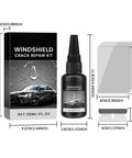 Upgraded Windshield Crack Repair Kit With Premium Glass Repair Liquid for bullseye, star, linear, and radial cracks visible.