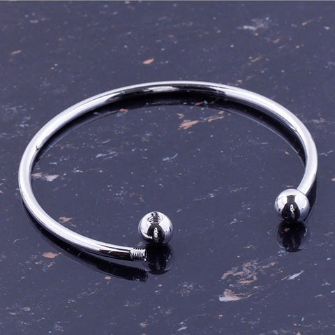 Five Silver Tone Open Bangle Bracelets With Screw End Ball Ends For Charms And Pendants DIY Jewelry Making Kit showing single bangle