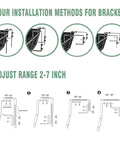Diagram showing four installation methods for adjustable brackets for 2 Pack 24 Inch Window Boxes Planter For Outdoor Plants.