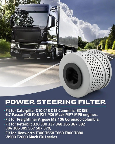 Heavy Duty Hydraulic Power Steering Filter Replacement Fits Freightliner Argosy M2 106 Coronado Columbia Peterbilt 320 367 579 Kenworth T680 T880 Mack CXU Series PX7 PX9 PX8 PX6 Engines