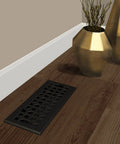 Cast Iron Floor Register 4 x 12 Inch Matte Black Built To Last Heavy Duty Decorative Vent Grille For Rustic Modern Homes