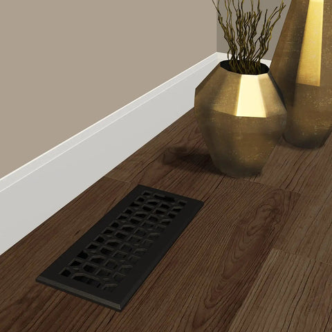 Cast Iron Floor Register 4 x 12 Inch Matte Black Built To Last Heavy Duty Decorative Vent Grille For Rustic Modern Homes