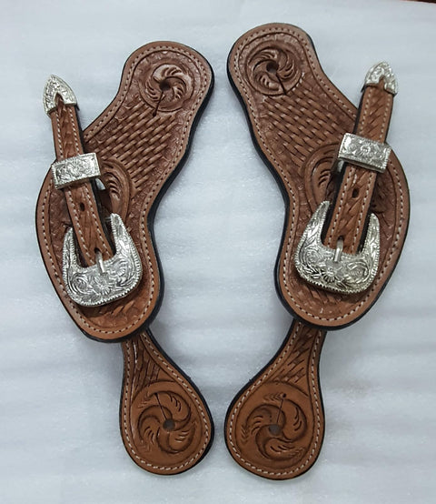 Leather Spur Straps For Horse Riders Western Set Of 2 Single Tooled Boots Equipment For Men And Women Brown Durable Tack That Keeps Spurs Secure And Comfortable During Ride