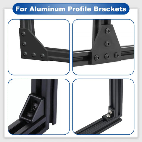 All-in-One M5 T-Nuts and Screws Kit for DIYers showing 2020 aluminum profile brackets in black with fasteners