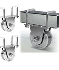 2 Pack 4 Inch V Groove Gate Wheel Kit for Inverted V Track Sliders, Heavy Duty Solid Steel Wheels, External Mount Brackets