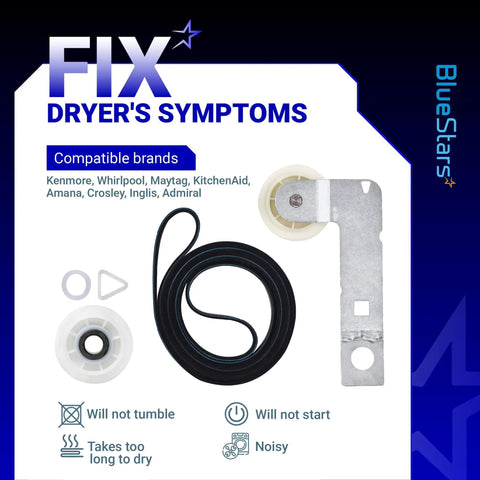 Image of Must Have Dryer Drum Belt And Idler Pulley Kit With Bracket For Whirlpool Maytag Kenmore Dryers WED9200SQ0 WED5600XW0 GEW9250PW1.