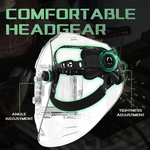 Side view of Large Viewing Hemispherical Welding Helmet With True Color Auto Darkening Four Arc Sensors showing headgear adjustments.