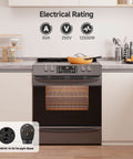 Modern kitchen oven setup with Beefy 4 Prong To 4 Wire Range Cord 10 Ft Heavy Duty 6/8 AWG 50 Amp Power Cable NEMA 14-50P outlet.