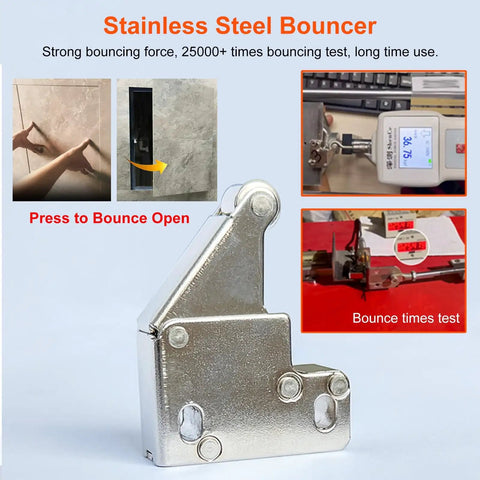 Stainless Steel Bouncer demonstrating pop open mechanism, showing durability for 25000+ cycles of use.
