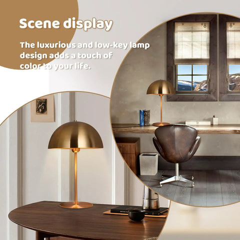 Dope Gold Table Lamp With Mushroom Dome Shade Modern Mid Century Nightstand Reading Light For Bedroom Living Room Office