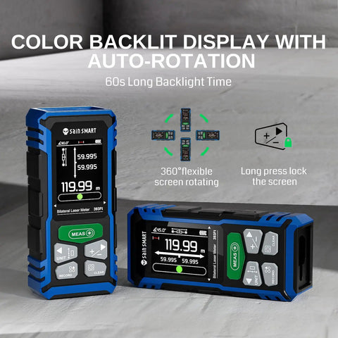 Top Notch Dual Laser Measuring Tool With Savage Green Bilateral Tech For Smooth Indoor Outdoor Project Reads Hella Accurate 393 Foot Range And Rock Solid Plus Two Millimeter Precision
