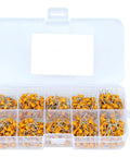 500 Piece Ceramic Capacitor Kit With 10 Value Assortment From 0.1uF To 10uF, 50V, Tolerance 10 Percent, clear case compartments