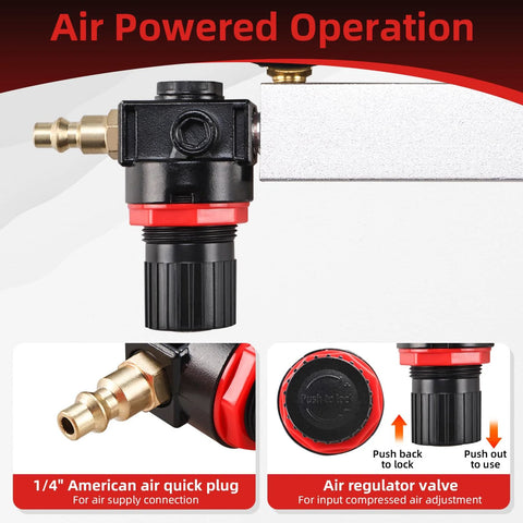 Front view of 8MILELAKE cylinder leak-down tester for gasoline engines, with black body, red collar and brass air fitting.