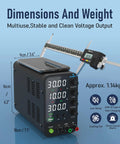 Variable DC Power Supply 0 To 32V 0 To 10A Switching Bench Power Supply dimensions with digital caliper and features displayed