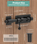 304 Stainless Steel Slide Bolt Gate Latch, 6.3 Inch Sliding Barrel Bolt Door Lock in black finish, installed on wood