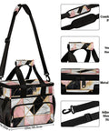 Insulated Picnic Backpack With Thick Padding And Soft Lining, Geometric Texture, detailed view of shoulder strap and zippers