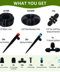 Components of Three Hundred Foot Drip Irrigation Kit For Lawn And Garden With Seventy Foot One Half Inch Main Line And Two Hundred